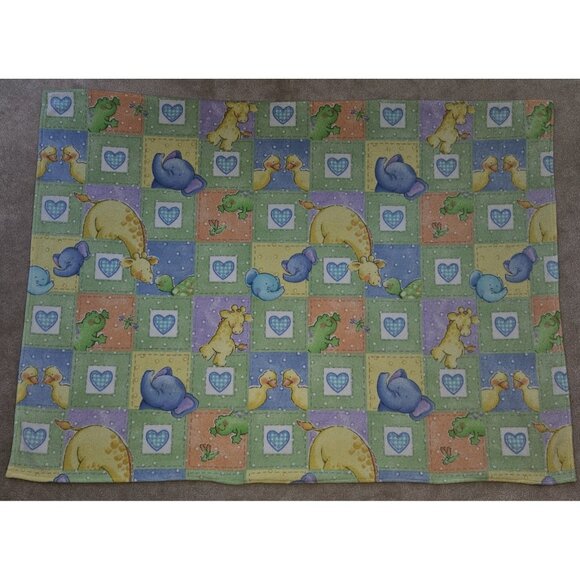 Handmade Fleece Blanket Throw Frog Elephant Giraffe Duck Little Pond 43" x 57" - Picture 3 of 6